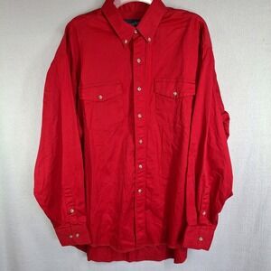 Vintage 80s Wrangler Men's X Long Tails‎ Shirt 18x36 Tall Button Down Bright Red